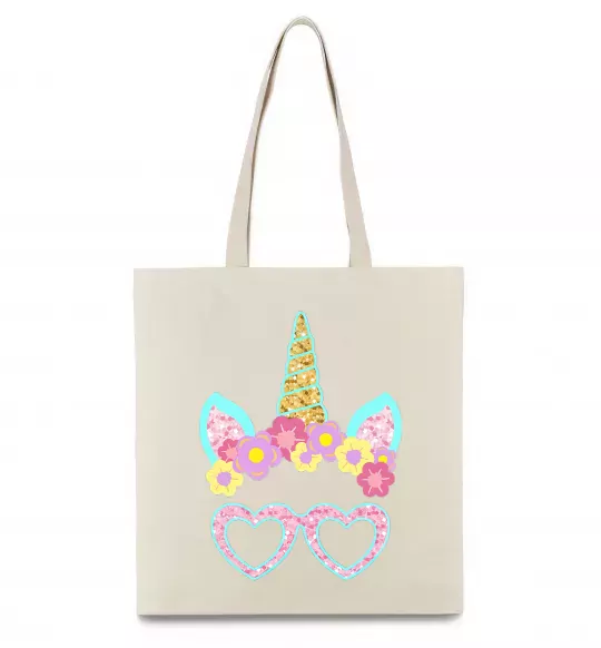 Еко-сумка Unicorn in glasses Бежевий фото
