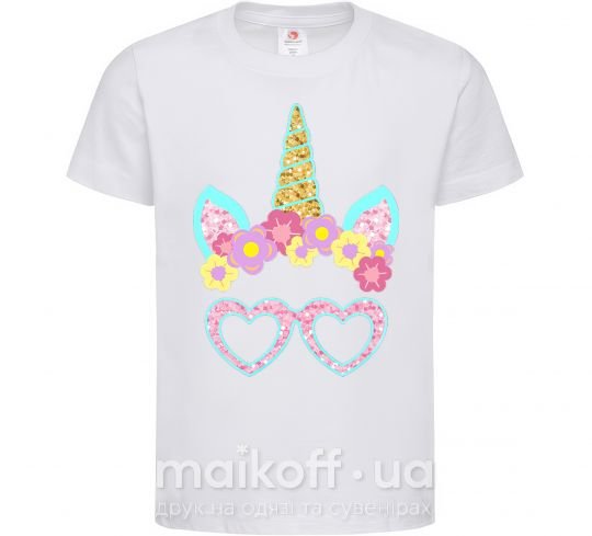 Детская футболка Unicorn in glasses Белый фото