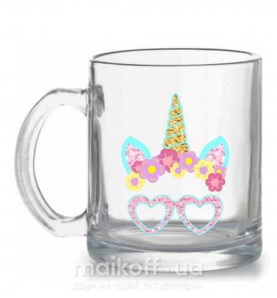 Чашка стеклянная Unicorn in glasses Прозрачный фото