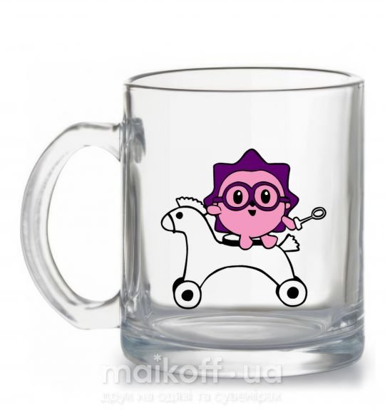 Чашка скляна Ежик на лошадке Прозорий фото