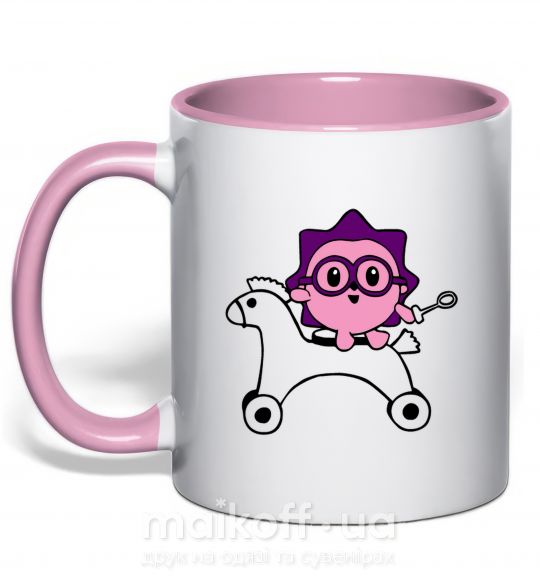 Чашка с цветной ручкой Ежик на лошадке Нежно розовый фото