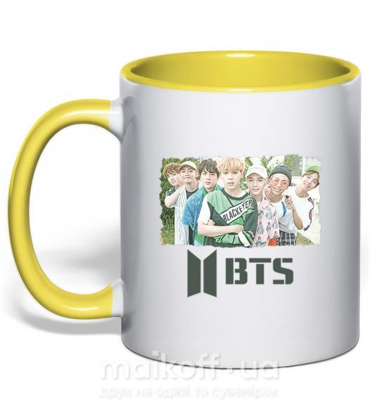 Чашка з кольоровою ручкою BTS photo and logo Сонячно жовтий фото