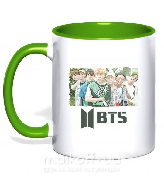Чашка з кольоровою ручкою BTS photo and logo Зелений фото