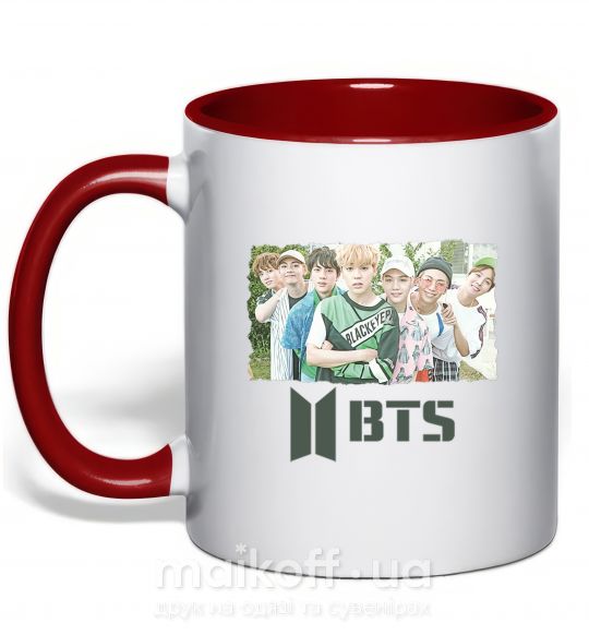 Чашка з кольоровою ручкою BTS photo and logo Червоний фото