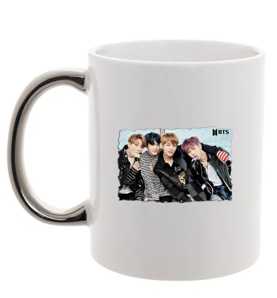 Чашка с цветной ручкой BTS photo Серебро фото