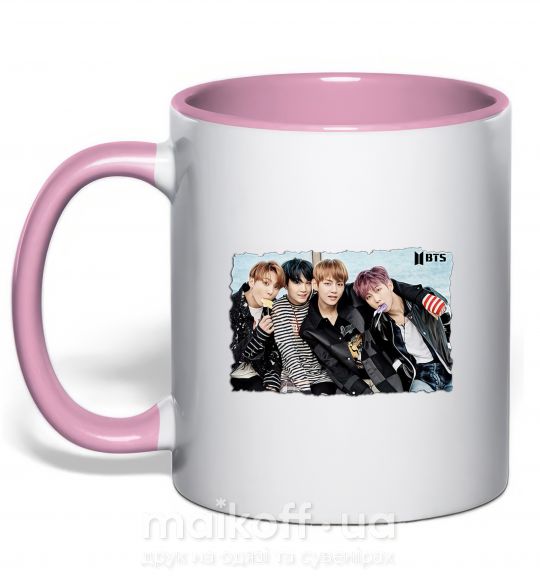Чашка з кольоровою ручкою BTS photo Ніжно рожевий фото