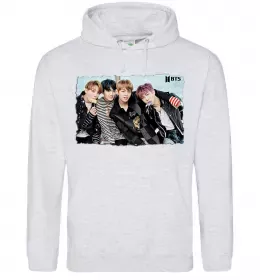 Женская толстовка (худи) BTS photo Серый меланж фото