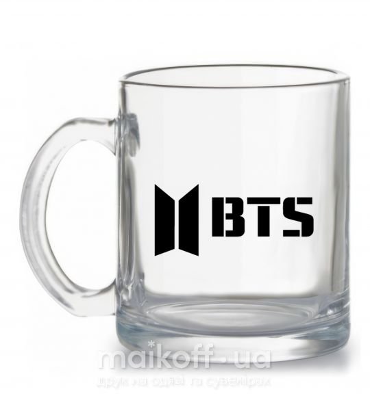 Чашка стеклянная BTS black logo Прозрачный фото