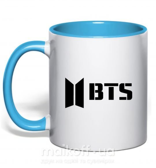 Чашка з кольоровою ручкою BTS black logo Блакитний фото