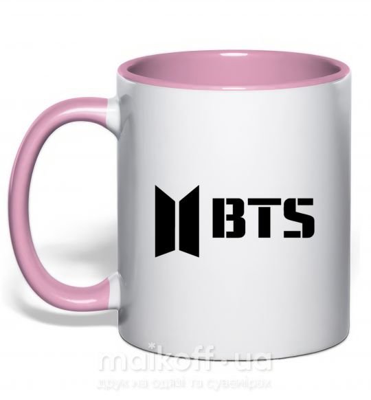 Чашка с цветной ручкой BTS black logo Нежно розовый фото