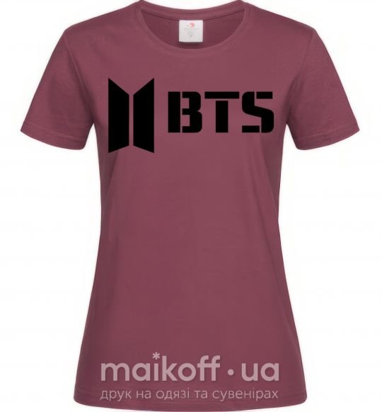 Женская футболка BTS black logo Бордовый фото