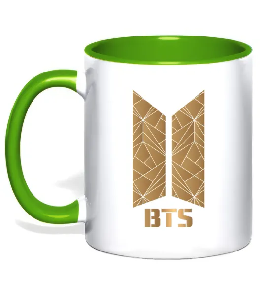 Чашка з кольоровою ручкою BTS gold logo Лаймовий фото