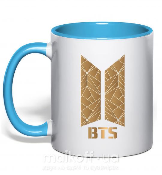 Чашка с цветной ручкой BTS gold logo Голубой фото