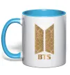 Чашка с цветной ручкой BTS gold logo Голубой Чашка с цветной ручкой BTS gold logo Голубой фото
