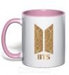 Чашка з кольоровою ручкою BTS gold logo Ніжно рожевий фото