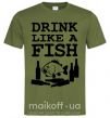 Мужская футболка Drink like a fish black Оливковый фото