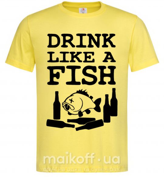 Мужская футболка Drink like a fish black Лимонный фото