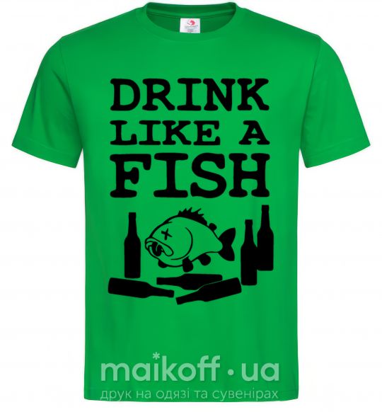 Мужская футболка Drink like a fish black Зеленый фото