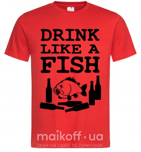 Мужская футболка Drink like a fish black Красный фото
