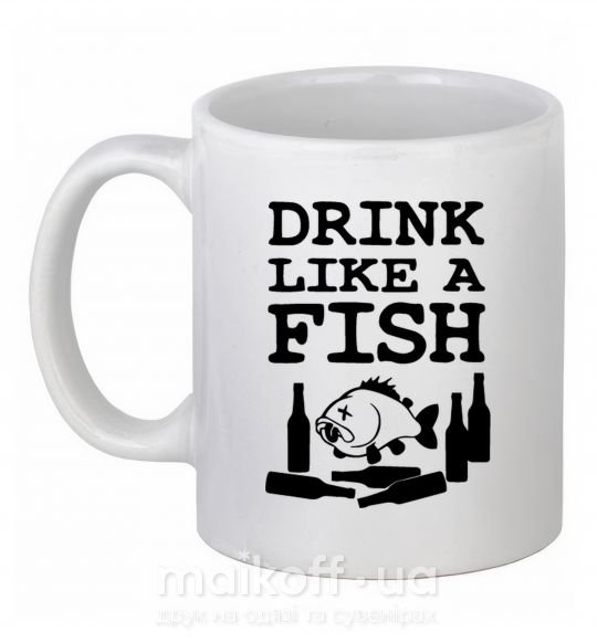 Чашка керамічна Drink like a fish black Білий фото