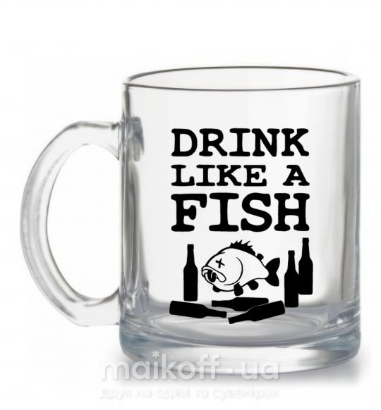 Чашка скляна Drink like a fish black Прозорий фото