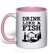 Чашка з кольоровою ручкою Drink like a fish black Ніжно рожевий фото