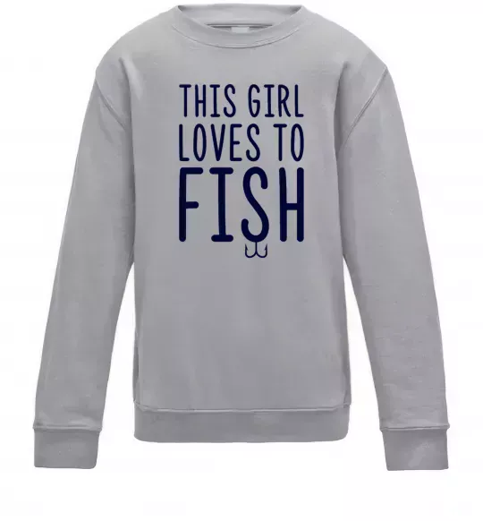 Дитячий світшот This girl loves to fish Сірий меланж фото