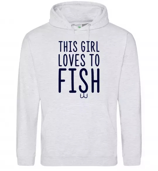 Женская толстовка (худи) This girl loves to fish Серый меланж фото