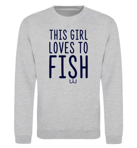Світшот This girl loves to fish Сірий меланж фото