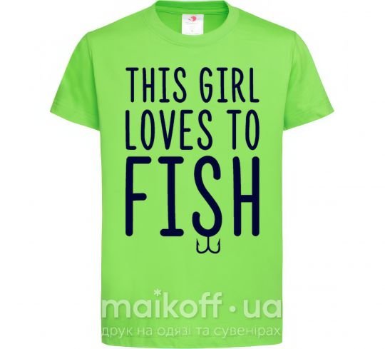 Дитяча футболка This girl loves to fish Лаймовий фото