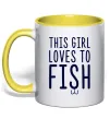 Чашка с цветной ручкой This girl loves to fish Лимонный фото