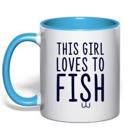 Чашка з кольоровою ручкою This girl loves to fish Чашка з кольоровою ручкою This girl loves to fish