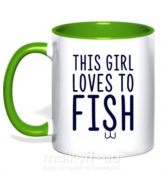 Чашка з кольоровою ручкою This girl loves to fish Зелений фото