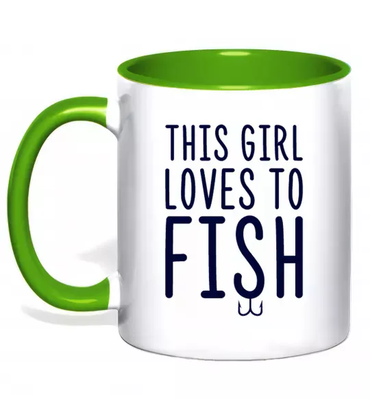 Чашка с цветной ручкой This girl loves to fish Зеленый фото