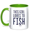 Чашка с цветной ручкой This girl loves to fish Зеленый Чашка с цветной ручкой This girl loves to fish Зеленый фото