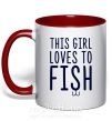 Чашка з кольоровою ручкою This girl loves to fish Червоний фото