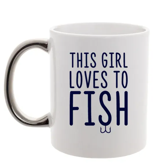 Чашка с цветной ручкой This girl loves to fish Серебро фото