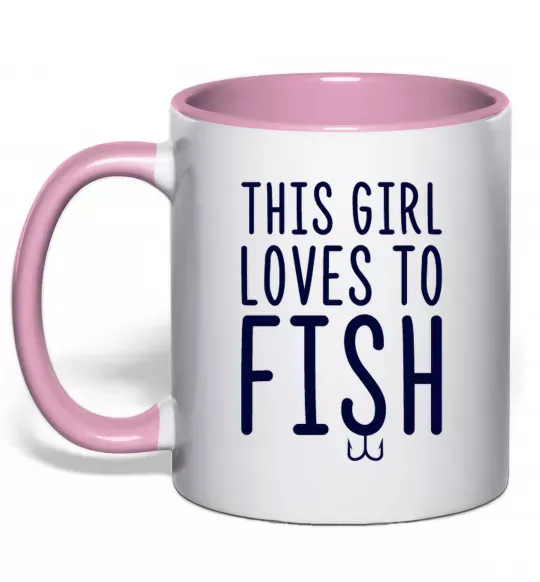 Чашка с цветной ручкой This girl loves to fish Нежно розовый фото