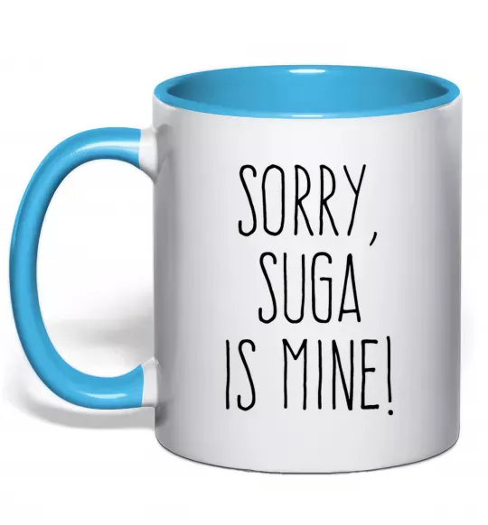 Чашка з кольоровою ручкою Sorry Suga is mine Блакитний фото