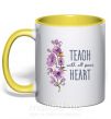 Чашка с цветной ручкой Teach with all your heart Солнечно желтый фото