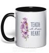 Чашка с цветной ручкой Teach with all your heart Черный фото