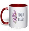 Чашка с цветной ручкой Teach with all your heart Красный фото