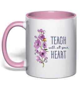 Чашка з кольоровою ручкою Teach with all your heart