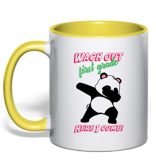 Чашка с цветной ручкой Wach out first grade here i come Лимонный фото