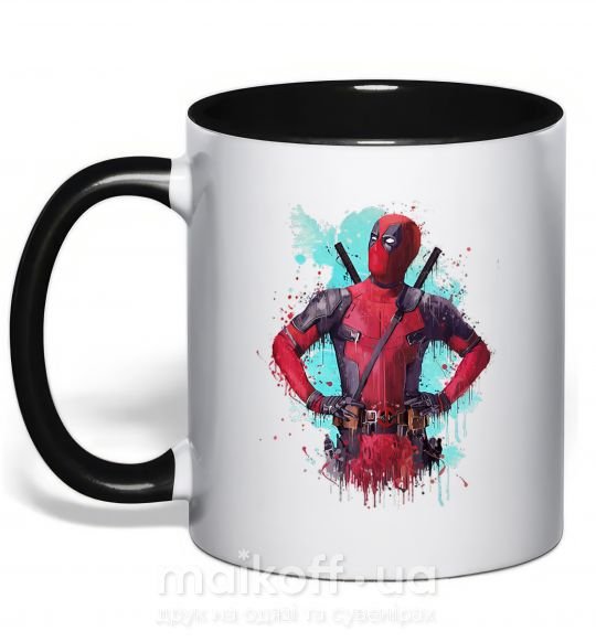 Чашка з кольоровою ручкою Deadpool artwork Чорний фото