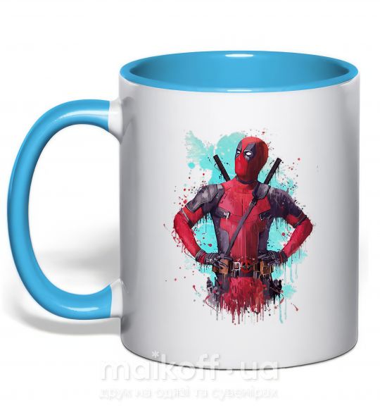 Чашка з кольоровою ручкою Deadpool artwork Блакитний фото