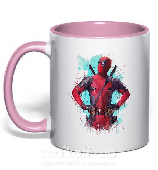 Чашка з кольоровою ручкою Deadpool artwork Ніжно рожевий фото