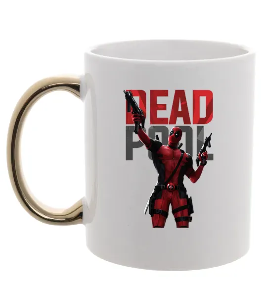 Чашка з кольоровою ручкою Deadpool and guns Золото фото