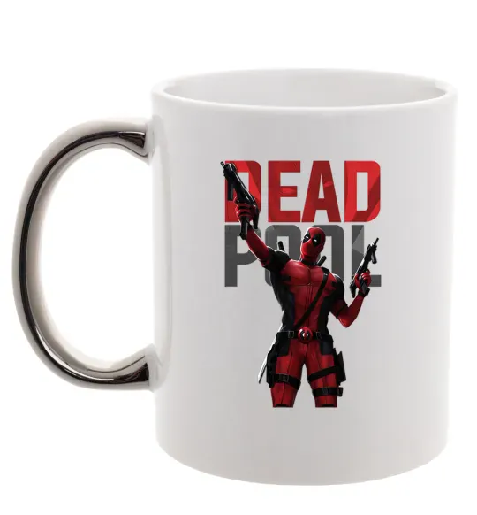 Чашка з кольоровою ручкою Deadpool and guns Срібло фото