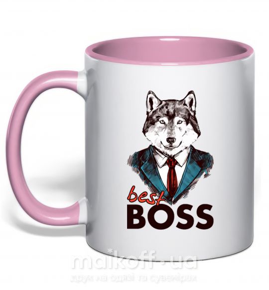 Чашка з кольоровою ручкою Best Boss Ніжно рожевий фото